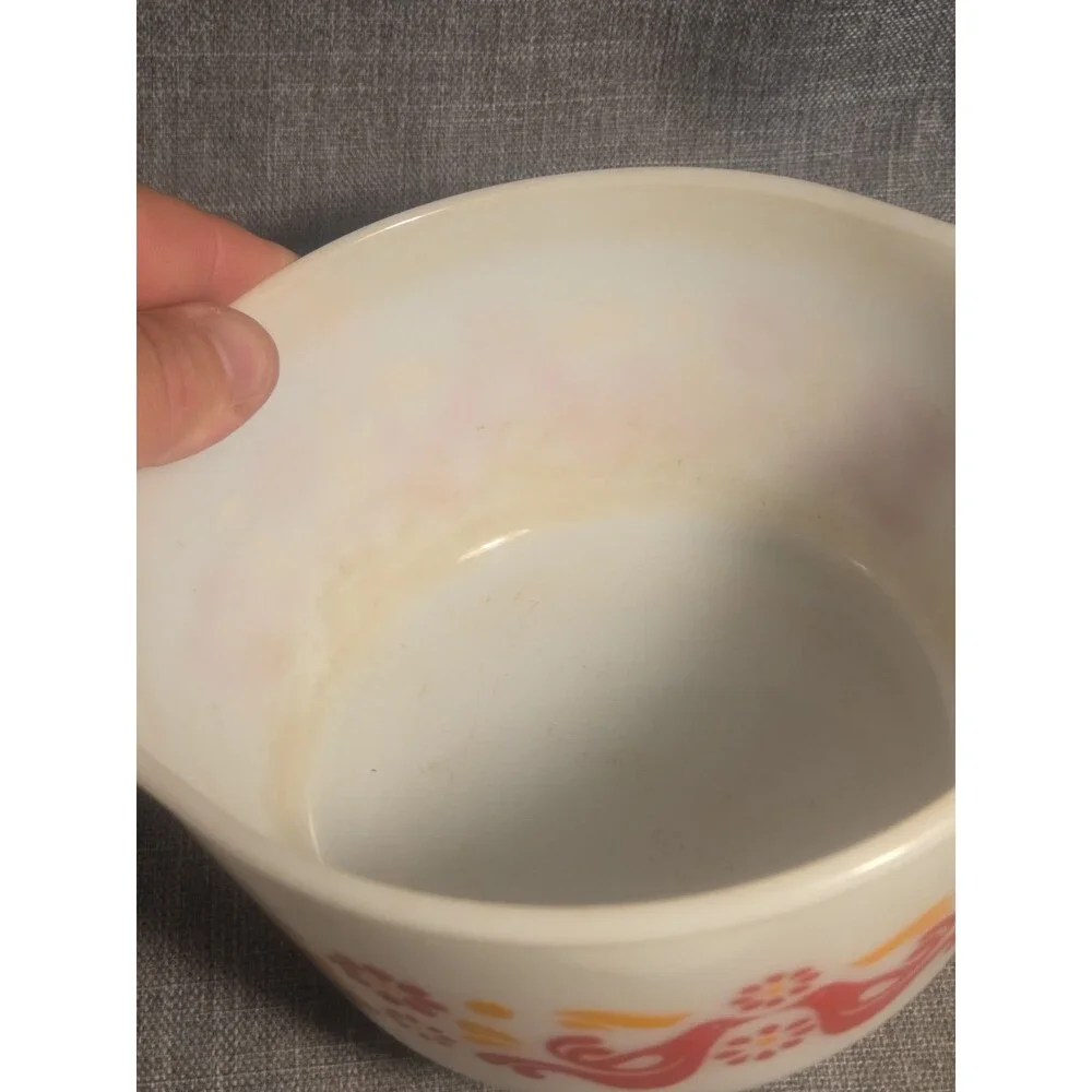 Vtg White Pyrex Friendship 473 Red Birds 1 Quart Casserole Dish with Lid EUC